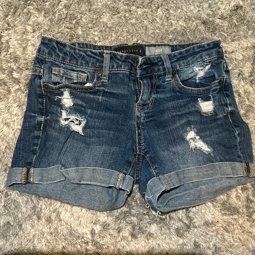 Aeropostale Blue Jean Shorts with Distressed Details size 0